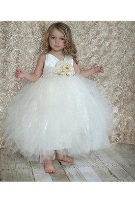 Abito da Cerimonia Bambini V-Scollo con Increspature con Perline Ball Gown in Tulle