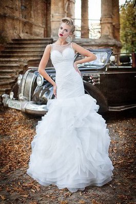 Abito da Sposa con Increspato con Perline in Organza Tondo Naturale