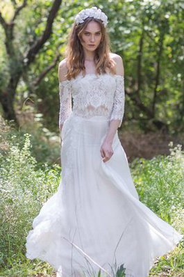 Abito da Sposa con Mezze Maniche in Pizzo con Applique A Terra Formale E Informale