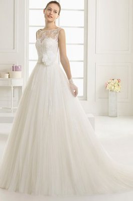 Abito da Sposa Naturale con Fiore Convenzionale con Piega Pomposo