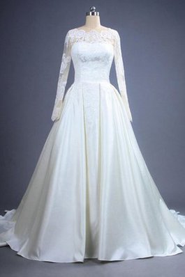 Abito da Sposa in Pizzo Cerniera Originale con Maniche Lunghe Seghettato Scollo