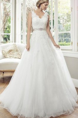 Abito da Sposa Buco Della Serratura Schiena Lunghi Naturale in Pizzo con Applique