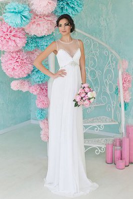 Abito da Sposa con Increspato con Perline A Terra Senza Maniche in Chiffon