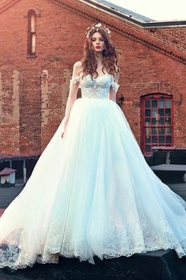 Abito da Sposa Vintage Schiena Nuda con Applique in Tulle con Piega