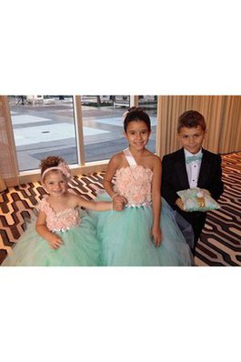 Abito da Cerimonia Bambini con Piega con Fiore Naturale Ball Gown con Increspature