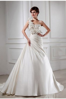 Abito da Sposa A-Line con Fiore Allacciato Alta Vita Monospalla