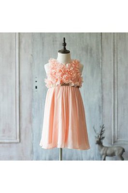 Abito da Cerimonia Bambini con Increspature in Chiffon con Fiore Lungo Naturale