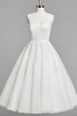 Abito da Sposa Sotto Ginocchio Semplice con Applique A-Line in Tulle