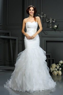 Abito da Sposa Coda A Strascico Corto Sirena con Perline in Organza Cuore