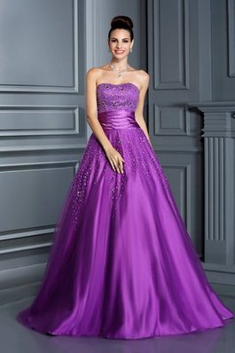 Abito Quinceanera Alta Vita in Raso Lungo Ball Gown con Perline