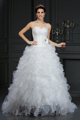 Abito da Sposa Allacciato Ball Gown con Fiore Coda A Strascico Corto Naturale