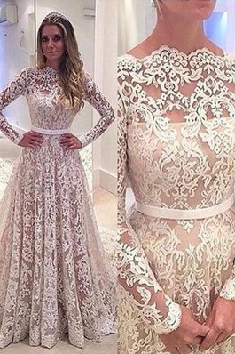 Abito da Sposa A-Line in Pizzo con Maniche Lunghe Principessa Barchetta