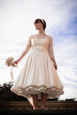 Abito da Sposa A-Line Taglia Forte Sotto Ginocchio in Pizzo con Tre Quarti Lunghezza Maniche