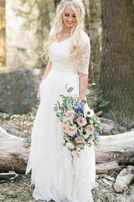 Abito da Sposa V-Scollo Romantico Cerniera in Pizzo tradizionale