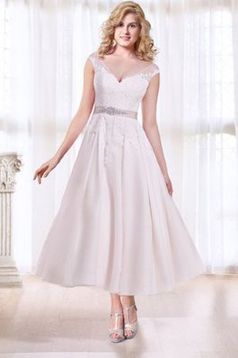 Abito da Sposa A-Line con Manica Corte con Fusciacca con Applique in Raso