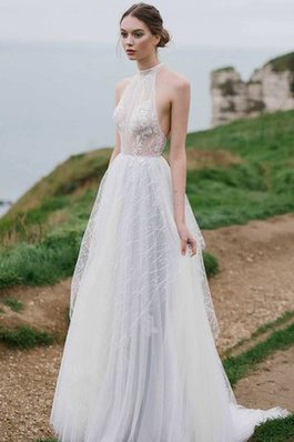 Abito da Sposa A-Line Lupetto Spazzola Treno in Tulle Seducente