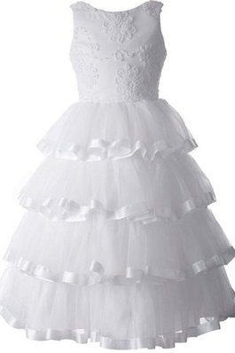 Abito da Cerimonia Bambini con Perline A Terra Senza Maniche in Organza con Seghettato