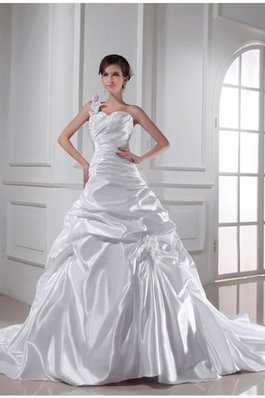 Abito da Sposa Lungo A-Line Senza Maniche con Piega in Raso Satin Elastico