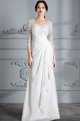 Abito da Sposa Naturale A Terra in Chiffon con Tre Quarti Lunghezza Maniche Tubino