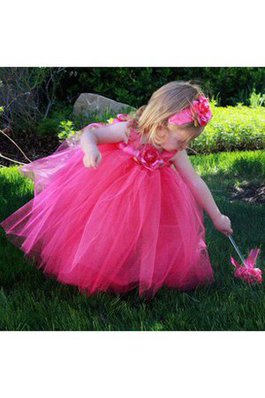 Abito da Cerimonia Bambini con Increspature con Piega Ball Gown in Tulle con Fiocco