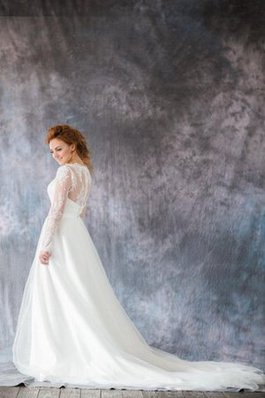 Abito da Sposa in Organza con Maniche Lunghe Tondo tradizionale A Terra