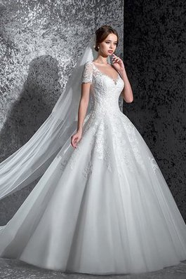 Abito da Sposa Allacciato Elegante con Applique V-Scollo Lunghi