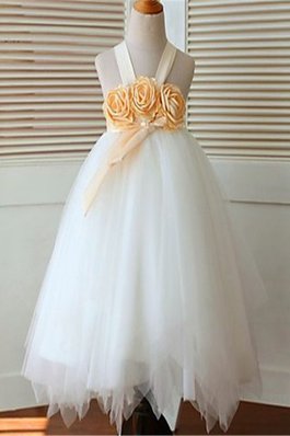 Abito da Cerimonia Bambini Largo Bretelle con Fiore Ball Gown Conotta Alta Vita