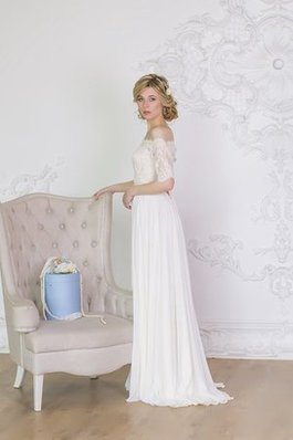 Abito da Sposa in Chiffon Vintage Spazzola Treno con Mezze Maniche Seghettato Scollo