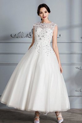 Abito da Sposa in Tulle Ball Gown Tondo Senza Maniche Naturale