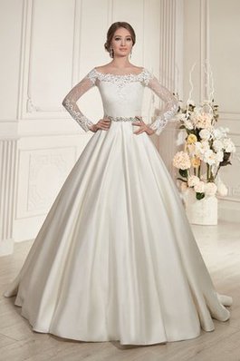 Abito da Sposa in Pizzo con Maniche Lunghe con Bottone A-Line con Perline