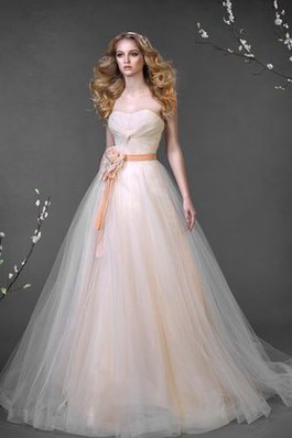 Abito da Sposa con Increspato con Fiore Coda A Strascico Corto in Tulle A-Line