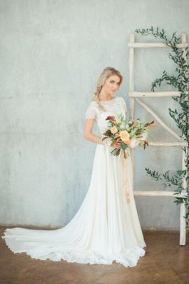 Abito da Sposa in Chiffon Romantico Moderno con Piega con Fusciacca