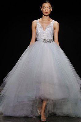 Abito da Sposa A-Line Senza Maniche in Pizzo con Nastro in Tulle