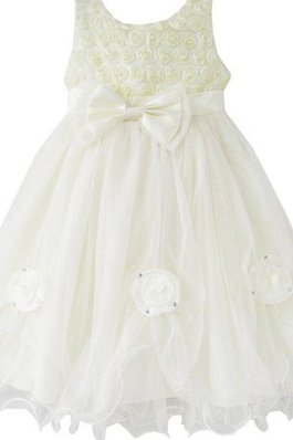 Abito da Cerimonia Bambini con Fiocco con Fiore con Piega in Tulle A-Line