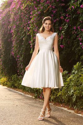 Abito da Sposa Sotto Ginocchio Senza Maniche A-Line con Perline Naturale