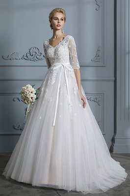 Abito da sposa moderno in tulle v-scollo a chiesa naturale modo