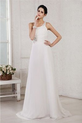 Abito da Sposa Monospalla con Applique Senza Maniche Lunghi Cerniera