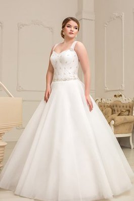 Abito da Sposa A Terra con Perline con Increspato in Organza Cuore