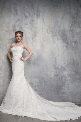 Abito da Sposa Senza Maniche Lungo con Applique con Criss-cross Naturale