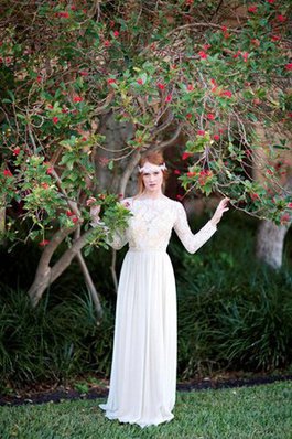 Abito da Sposa in Chiffon tradizionale Schiena Nuda con Piega con Maniche Lunghe