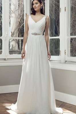 Abito da Sposa Naturale in Chiffon Tubino con Criss-cross A Terra