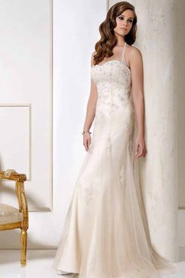 Abito da Sposa Elegante Spazzola Treno con Applique in Tulle Tubino