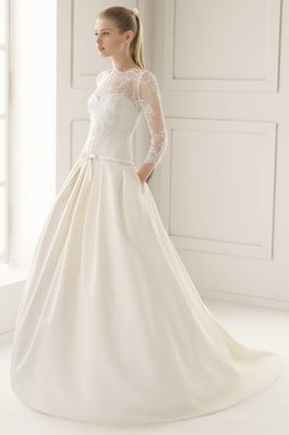 Abito da Sposa A Terra A-Line in Raso in Pizzo con Fiore