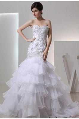 Abito da Sposa Allacciato con Ricamo in Organza con Perline Sirena