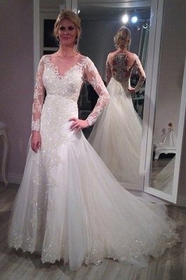 Abito da Sposa in Tulle Spazzola Treno A-Line con Paillette in Paillette