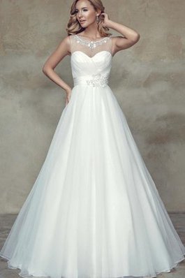 Abito da Sposa A Terra in Tulle Tondo A-Line con Perline