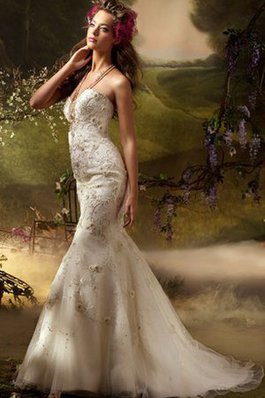 Abito da Sposa Schiena Nuda in Tulle con Ricamo Sirena Naturale