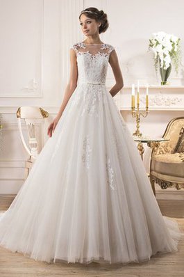 Abito da Sposa in Tulle Coda A Strascico Cappella Naturale con Applique con Piega