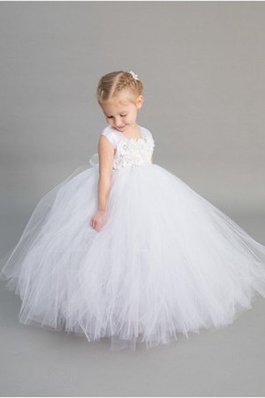 Abito da Cerimonia Bambini in Tulle Cappellino Ball Gown con Increspature Alta Vita