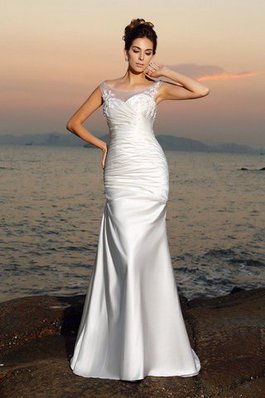 Abito da Sposa con Applique Senza Maniche Sirena a Spiaggia Tondo